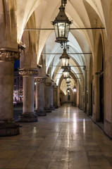 Cloth Hall (Sukiennice) arcades, main square, Krakow, Poland