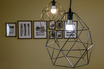 Modern interior design. Metallic modern lamps.