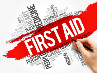 First aid word cloud collage, healthcare concept background