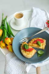 egg and cheese sandwich.romantic breakfast