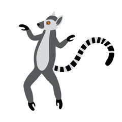 Cute funny ring-tailed lemur jumps. Exotic Lemur catta. Vector illustration in cartoon and flat style isolated on white background © Elena Pimukova