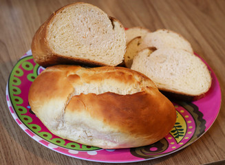 Homemade bread minutes after leaving the oven.
