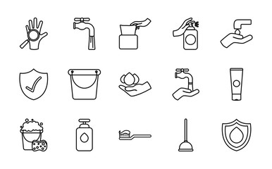 toothbrush and hygiene icon set, line style