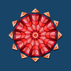 This is a polygonal pattern. This is a red geometric mandala. Asian floral pattern. 