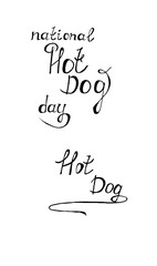 hand-written phrases "hot dog" and "national hot dog day"