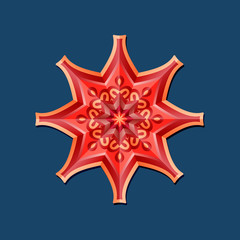This is a polygonal pattern. This is a red geometric mandala. Asian floral pattern. 