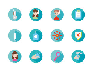 coronavirus symptoms icon set, block style