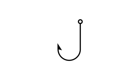 Fishing hook icon, silhouette, logo on white background