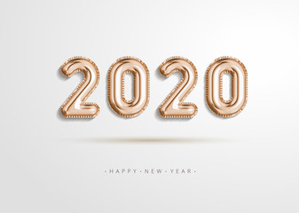 Happy New Year 2020 rose Happy Holidays. 3d realistic isolated vector New year gold gel balls 2020, numbers two thousand and twenty, Happy New Year's balloon for holiday decoration template design.