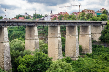 Bridge over River Smotrych in Kamianets Podilskyi city in Khmelnytskyi Oblast, Ukraine