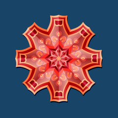This is a polygonal pattern. This is a red geometric mandala. Asian floral pattern. 