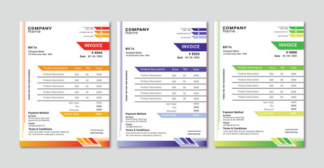 Printable Invoice Template Design With 3 Colors