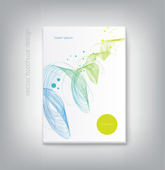 Booklet or brochure cover template with swirl background, colorful flowing lines on white