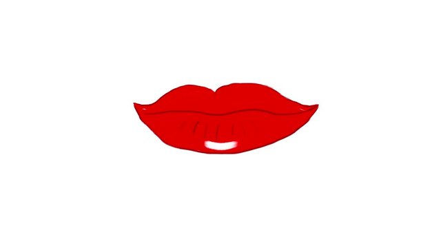 Hand-drawn animation: air kiss. Image of lips painted with red lipstick