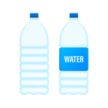 Blue water bottle on white background. Package design. Container mockup. Vector stock illustration.