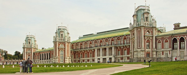 Fototapeta na wymiar Moscow / Russia – 07 16 2019: Tsaritsyno Park Museum castle Royal Palace on summer day, beautiful famous Russian medieval architecture heritage national ancient landmark