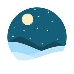starry night landscape and mountains, flat style