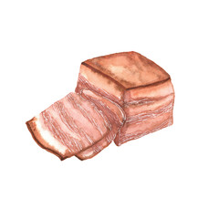 Watercolor illustration of lard on a white background