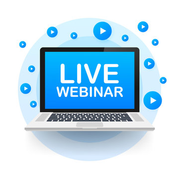 Live webinar, megaphone no laptop screen. Can be used for business concept. Vector stock illustration.