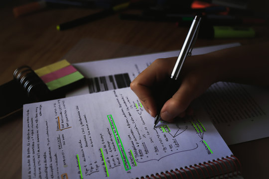 student at his desk preparing an exam