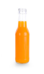 Orange juice bottle on white background