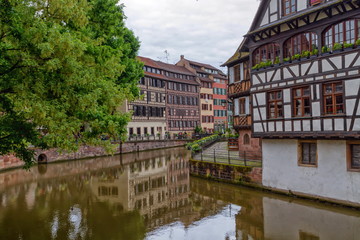 Fototapeta na wymiar Historic quarter of Petite France with canal, Strasbourg, France
