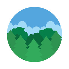 Pines trees, forest landscape icon, flat style