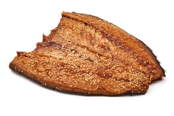 Smoked mackerel fish, isolated on white background