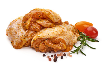 Raw marinated chicken fillet for grill and bbq, isolated on white background