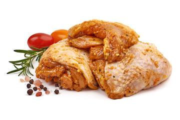 Raw marinated chicken fillet for grill and bbq, isolated on white background
