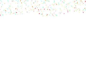 Colorful confetti top background. Party and birthday confetti. Holiday festival design for greeting card, invitation or poster. Stock vector illustration on white isolated background. 