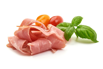 Jamon, dried ham slices, isolated on white background