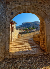 Stari Most, old bridge in Mostar by day, Bosnia and Herzegovina