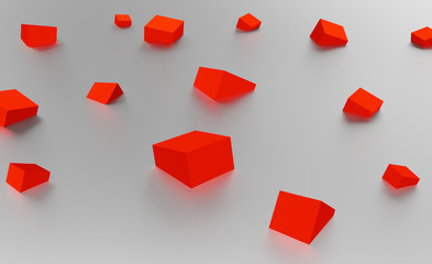 Fototapeta na wymiar Chaotic red cubes. Abstract background. rendered in 3d