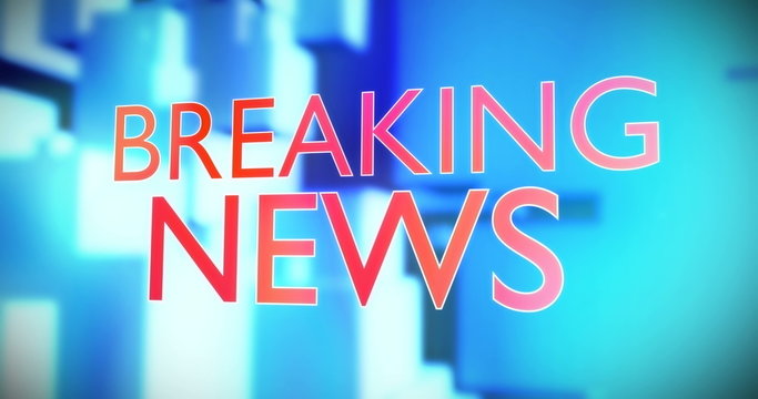 Animation of breaking news titles. Animated red words on blue background.