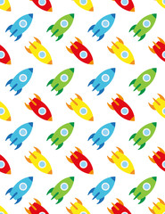 Rocket and planets in space, seamless children pattern, vector illustration