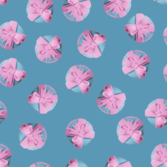 Pink and blue cake seamless pattern.