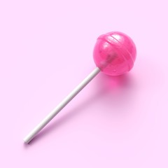 Sweet lollipop on stick on pink pastel background. 3d rendering