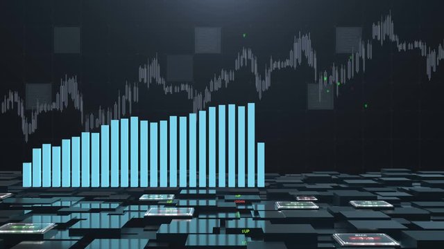 Beautiful 3D animation of ascending histogram indicators shows the growth of statistical data. Ideal for businesses, financial institutions, traders animation of stock market information and charts