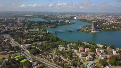 Mombasa Island as seen from the aerial view.  The New Nyali bridge  and Tudor Creek is visible