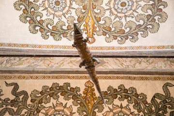 The crocodile hanging from the ceiling in the Sanctuary of Santa Maria delle Grazie, Curtatone,...