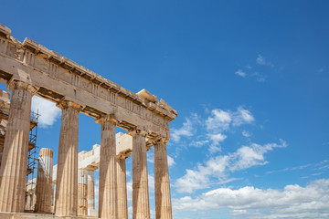 Athens, Greece. Parthenon temple on Acropolis hill, bright spring day.