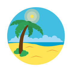 tropical palm and beach landscape icon, flat style