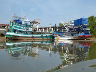 Old fishing trawlers in Thailand