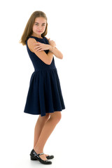 The little girl folded her hands around her face.