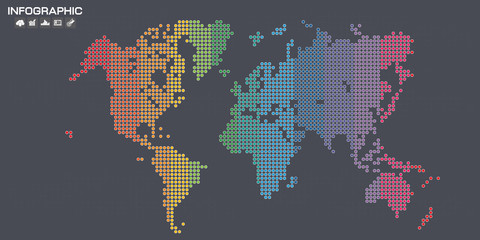 Vector Dotted World Map on dark background
