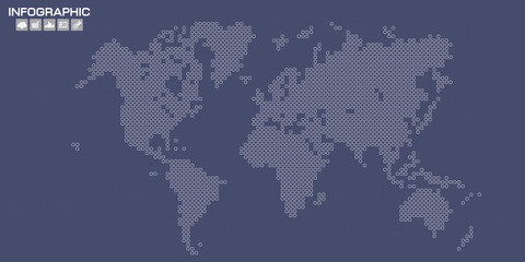 Vector Dotted World Map on dark background