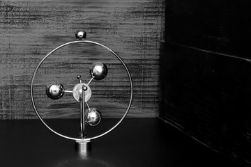 abstract technology background pendulum in black and white 3D space