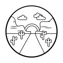 Desert road and sunset landscape, line style
