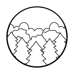 Pines trees, forest landscape icon, line style